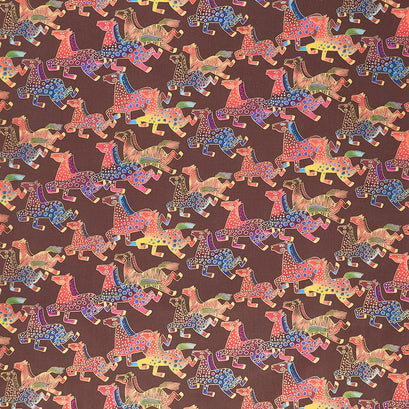 Fiesta Horses - Earth Tones Running Horses Dark Brown Metallic Yardage