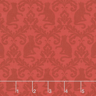 Fireside Kittens - Damask Red Yardage
