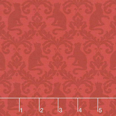 Fireside Kittens - Damask Red Yardage