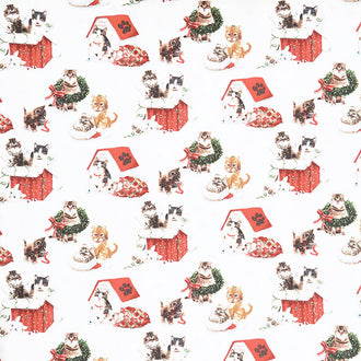Fireside Kittens - Kittens Scenic Off White Yardage