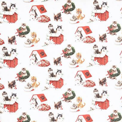 Fireside Kittens - Kittens Scenic Off White Yardage