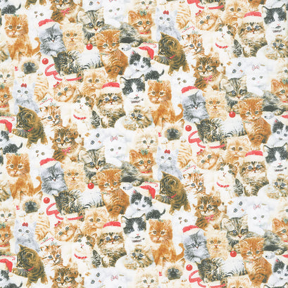 Fireside Kittens - Packed Kittens Allover Cream Yardage