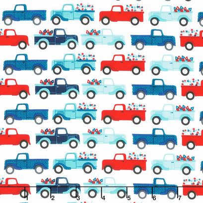 Fireworks & Freedom - Trucks White Yardage