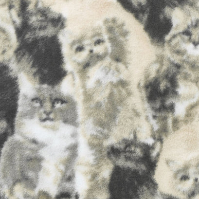 Fleece Animal Prints - Lots of Cats Grey Yardage