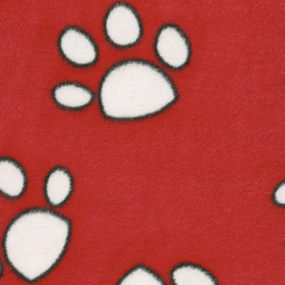 Fleece Animal Prints - Paws Red Yardage