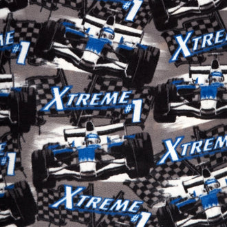 Fleece Novelty Prints - Xtreme Racing Cars Grey Yardage