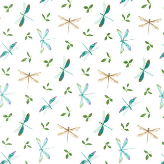 Fleurs - Dragonflies White Multi Yardage