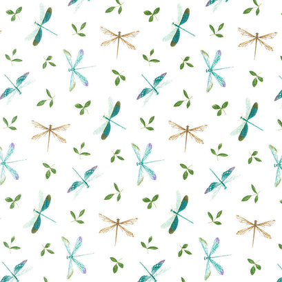 Fleurs - Dragonflies White Multi Yardage