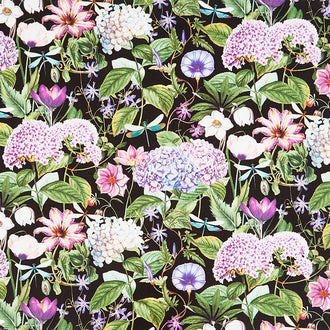 Fleurs - Large Packed Floral Black Digitally Printed Yardage