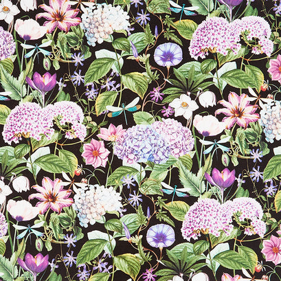 Fleurs - Large Packed Floral Black Digitally Printed Yardage