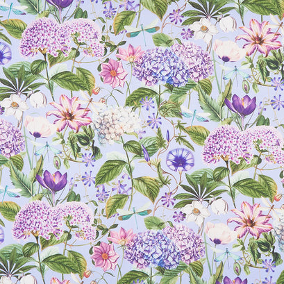 Fleurs - Large Packed Floral Blue Purple Digitally Printed Yardage