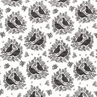 Flora - Quail Lane Black White Yardage