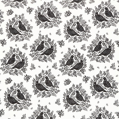 Flora - Quail Lane Black White Yardage