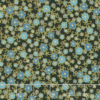Florentine Garden - Floral Blue Metallic Yardage