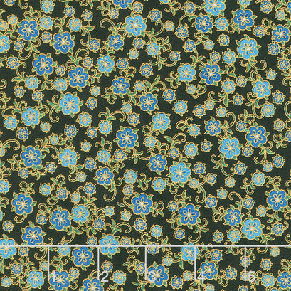 Florentine Garden - Floral Blue Metallic Yardage