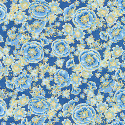 Florentine Garden - Flower Blue Metallic Yardage