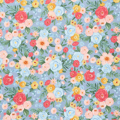 Flower Garden - Large Floral Blue Yardage