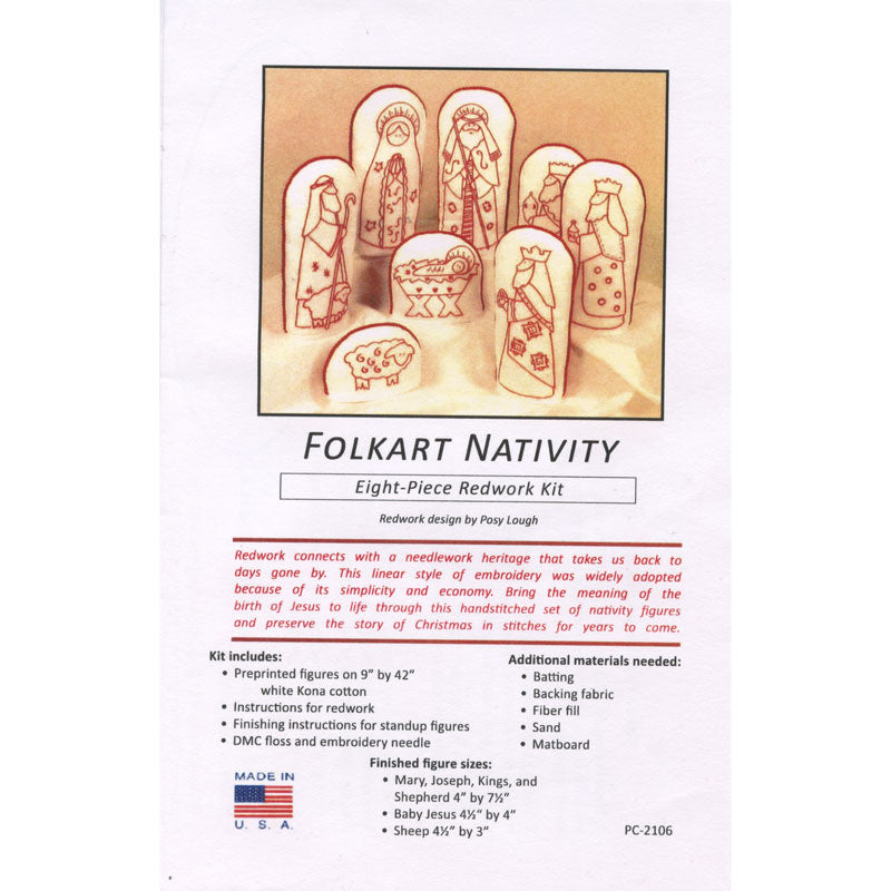 Folkart Nativity Redwork Embroidery Kit