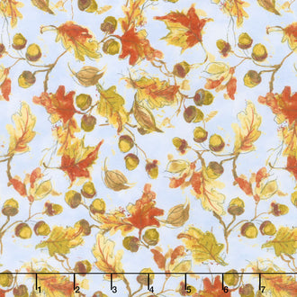 Forest Dance - Tossed Leaves Blue Yardage