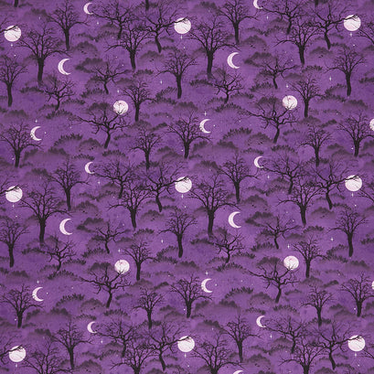 Frightful Night - Trees and Moon Purple Yardage