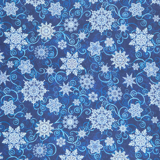 Frozen Melodies 108" - Falling Snowflakes Deep Blue 108" Wide Backing