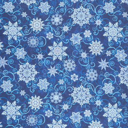 Frozen Melodies 108" - Falling Snowflakes Deep Blue 108" Wide Backing