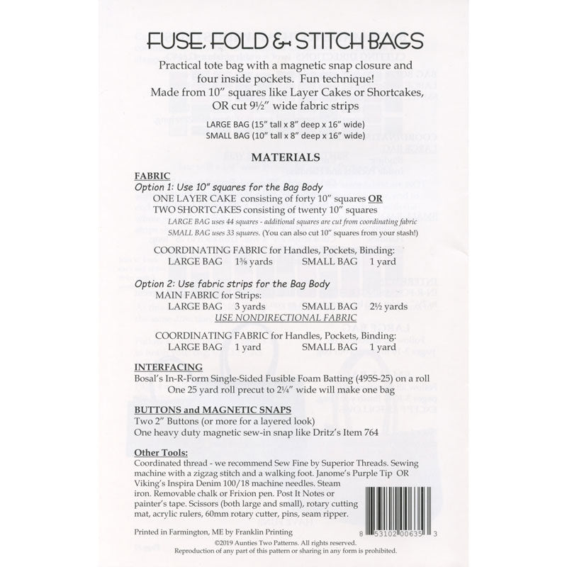 Fuse, Fold & Stitch Bags Pattern Alternative View #1