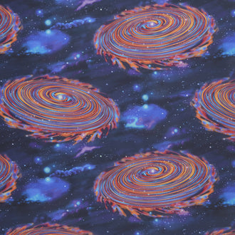 Galaxy Blast - Spinning Planets Black Digitally Printed Yardage