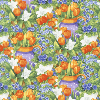 Garden Gathering - Flower Garden Green/Orange Yardage