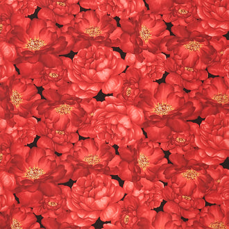 Garden Rose - Packed Large Red Roses Black Yardage