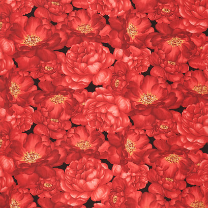 Garden Rose - Packed Large Red Roses Black Yardage