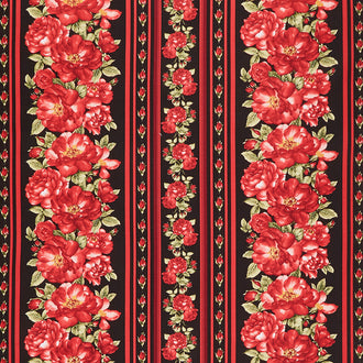 Garden Rose - Red Rose Stripe Black Yardage