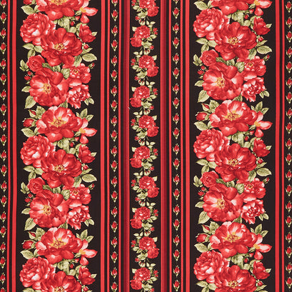 Garden Rose - Red Rose Stripe Black Yardage