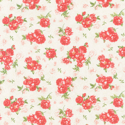 Garden Rose - Small Red Rose Bouquets Cream Yardage
