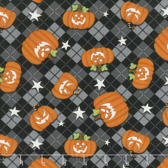 Ghostly Glow Town - Tossed Pumpkins Black Glow in the Dark Yardage