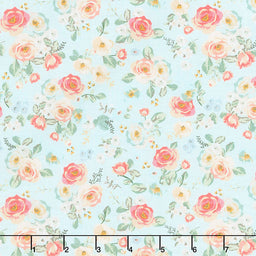 Gingham Gardens - Floral Aqua Yardage