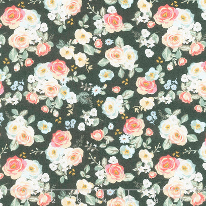 Gingham Gardens - Floral Charcoal Yardage