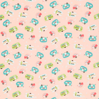 Glamp Camp - Trailers Pink Yardage