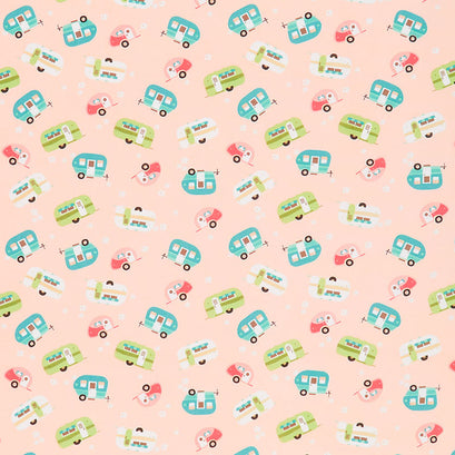 Glamp Camp - Trailers Pink Yardage