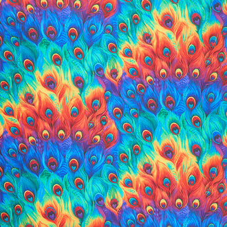 Glow - Packed Rainbow Peacock Feathers Multi Yardage