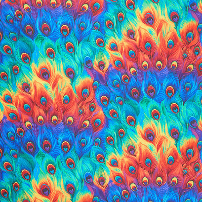 Glow - Packed Rainbow Peacock Feathers Multi Yardage