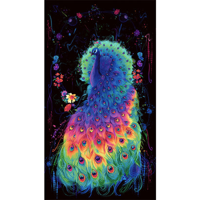 Glow (Timeless Treasures) - Rainbow Peacock Black Panel