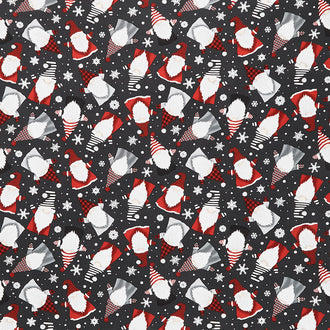 Gnome for the Holidays - Tossed Winter Gnomes and Snowflakes Charcoal Yardage