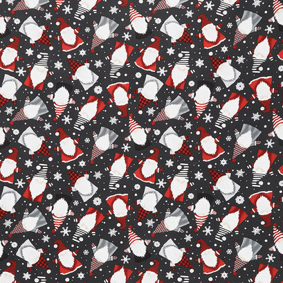Gnome for the Holidays - Tossed Winter Gnomes and Snowflakes Charcoal Yardage