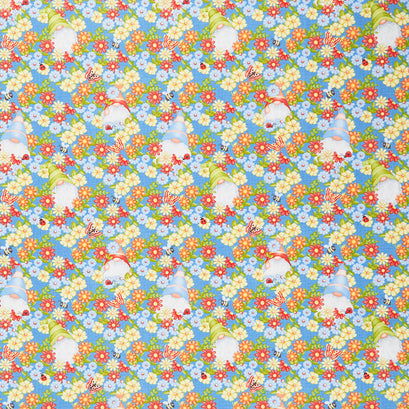 Gnome is Where Your Garden Grows - Peeking Gnomes Blue Yardage