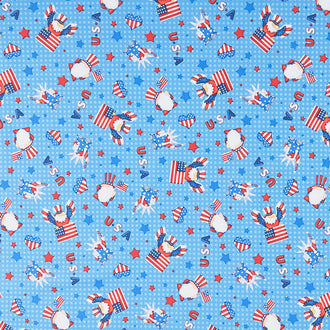 Gnome of the Brave - Tossed Gnomes and Flags Multi Yardage