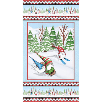 Gnoming Through the Snow - Gnomes Skiing Light Blue Panel