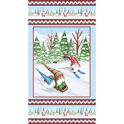 Gnoming Through the Snow - Gnomes Skiing Light Blue Panel