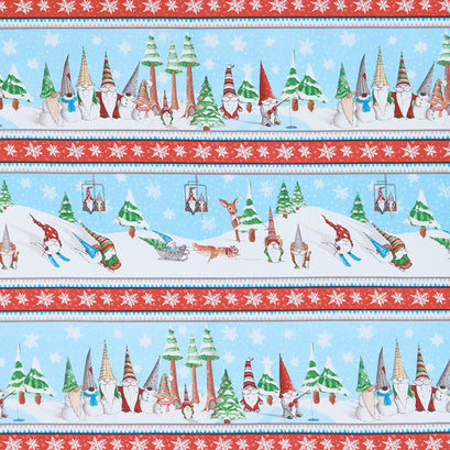 Gnoming Through the Snow - Stripe Light Blue Yardage