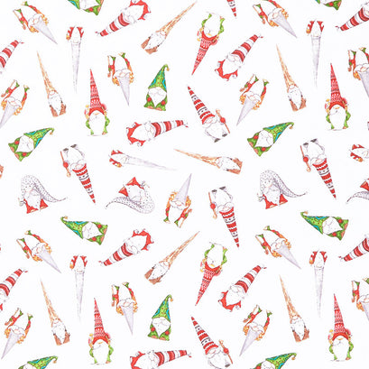 Gnoming Through the Snow - Tossed Gnomes White Yardage